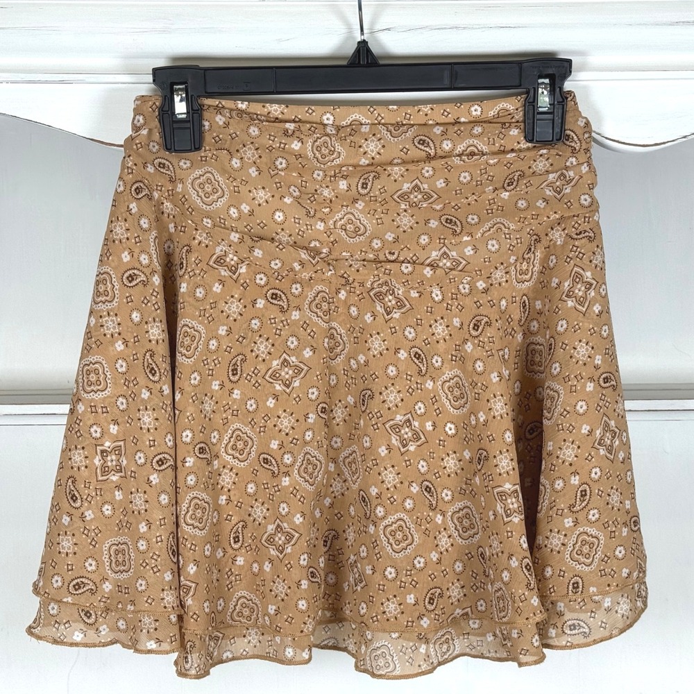 Aerie Tan Paisley Mini Skirt - Picture 2 of 9